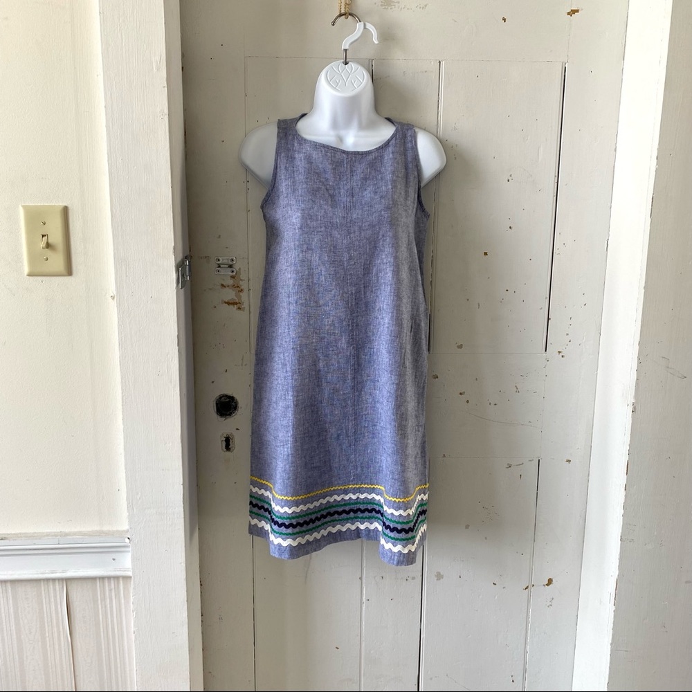 For Cynthia Sleeveless Linen Blend A-Line Dress Rick Rack